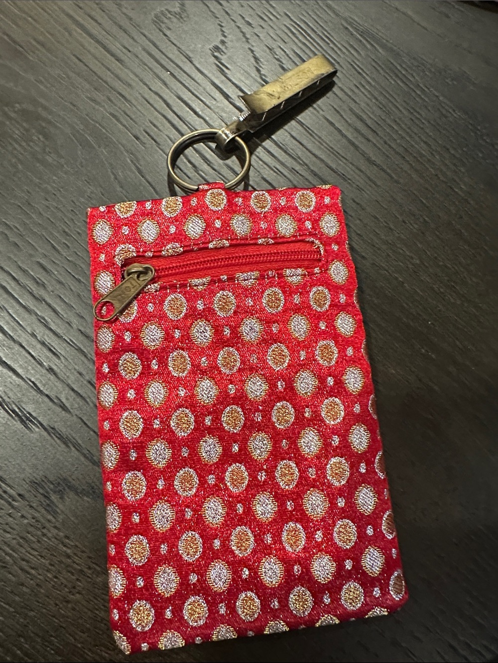 Red Sparkle Polka Dot Keychain Card Holder